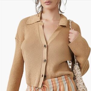 🧊☕️ NWT! Free People Ella Button-Up Sweater, Medium, Color - Iced Coffee 🧊☕️